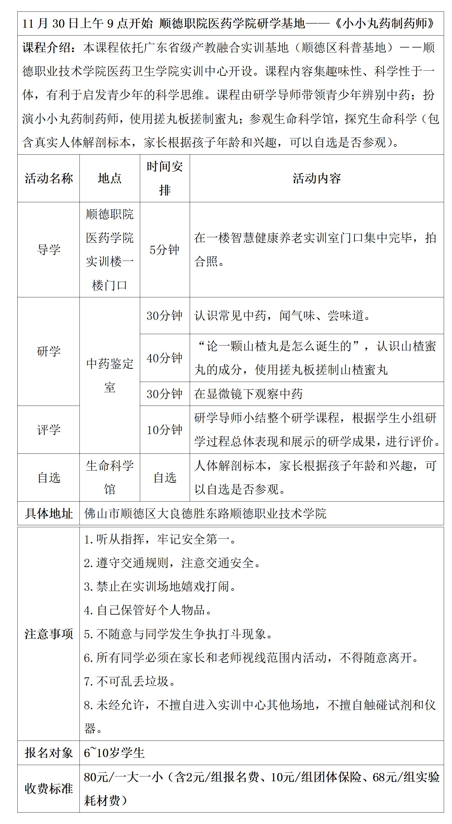 顺德职院医药学院（小小药丸制药师）研学具体安排表（2025年11月30日，9-12岁）_01.jpg